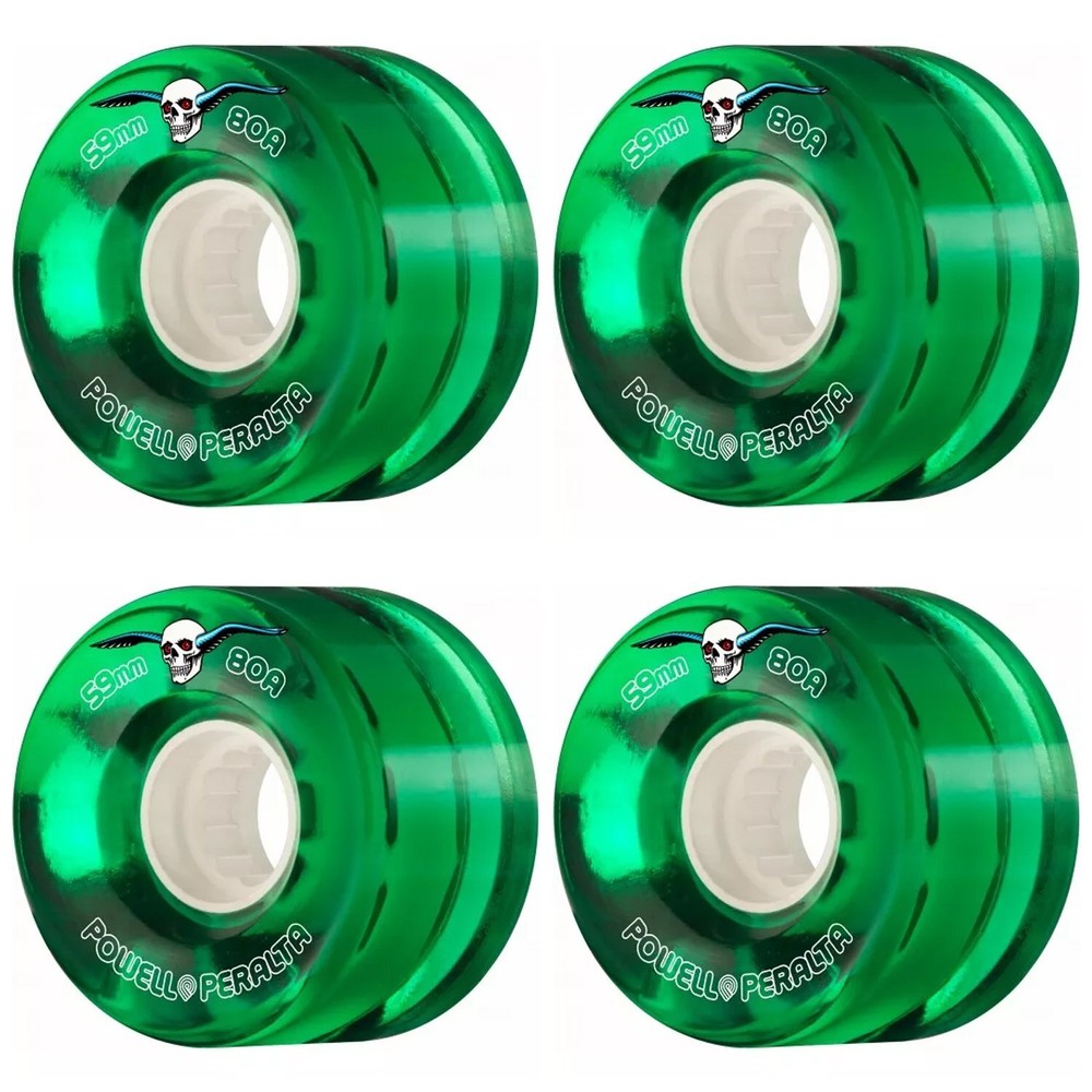 Powell-Peralta Clear Cruiser Green Skateboard Wheels - 59mm 80a (Set of 4)