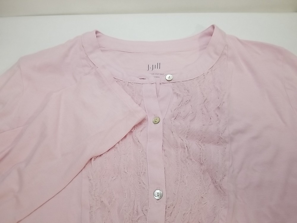 J.Jill Womens Chiffon Bib Knit Shirt Long Sleeve Button Up Pink Top
