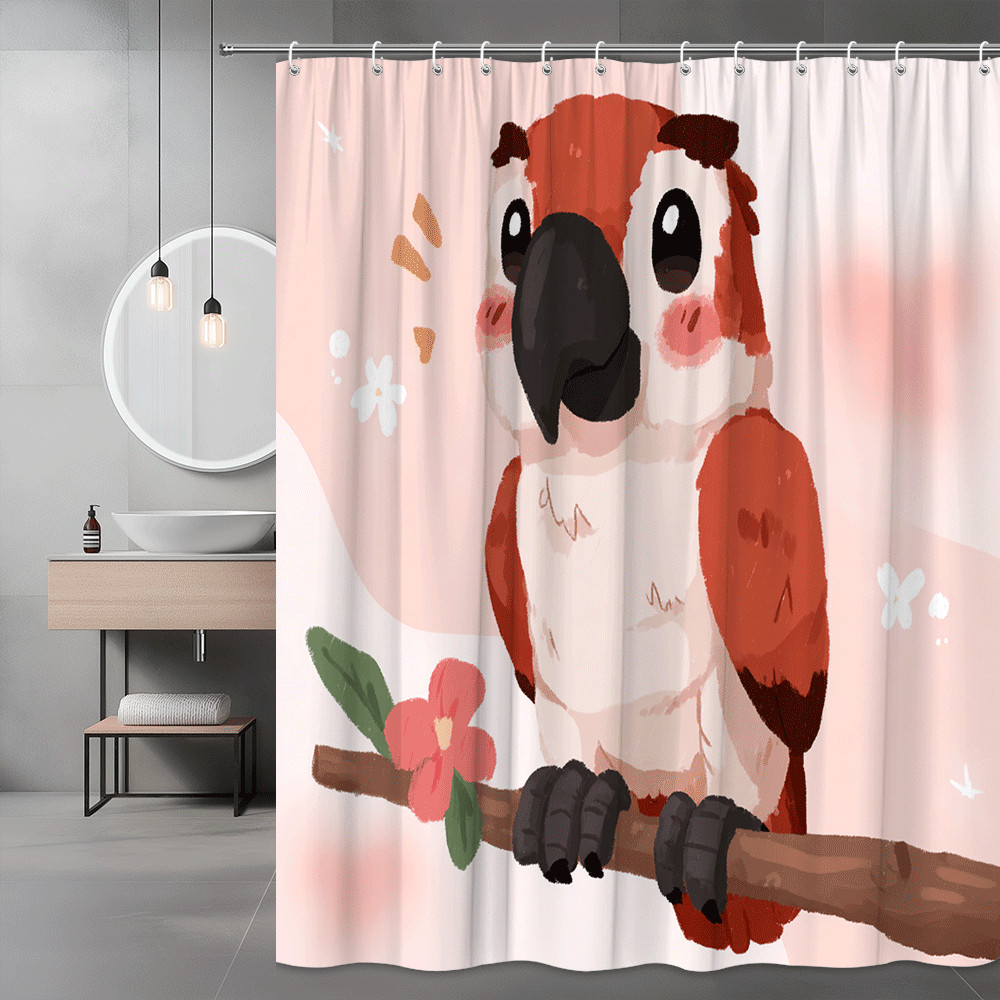 Cute Parrot Shower Curtain Pink Bird Floral Print