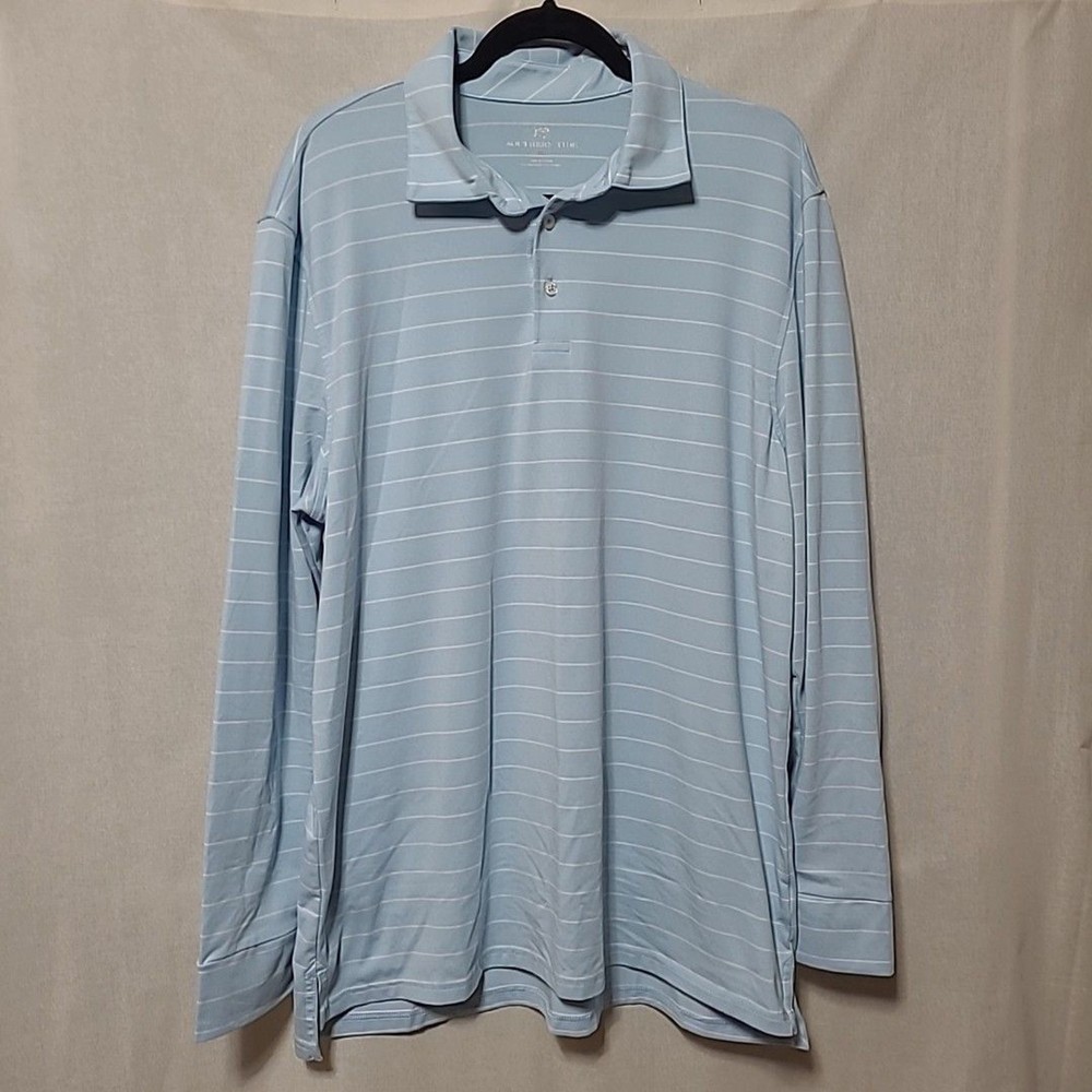 Southern Tide Long Sleeve Polo Shirt Mens Size XL Blue White Stripe Golf