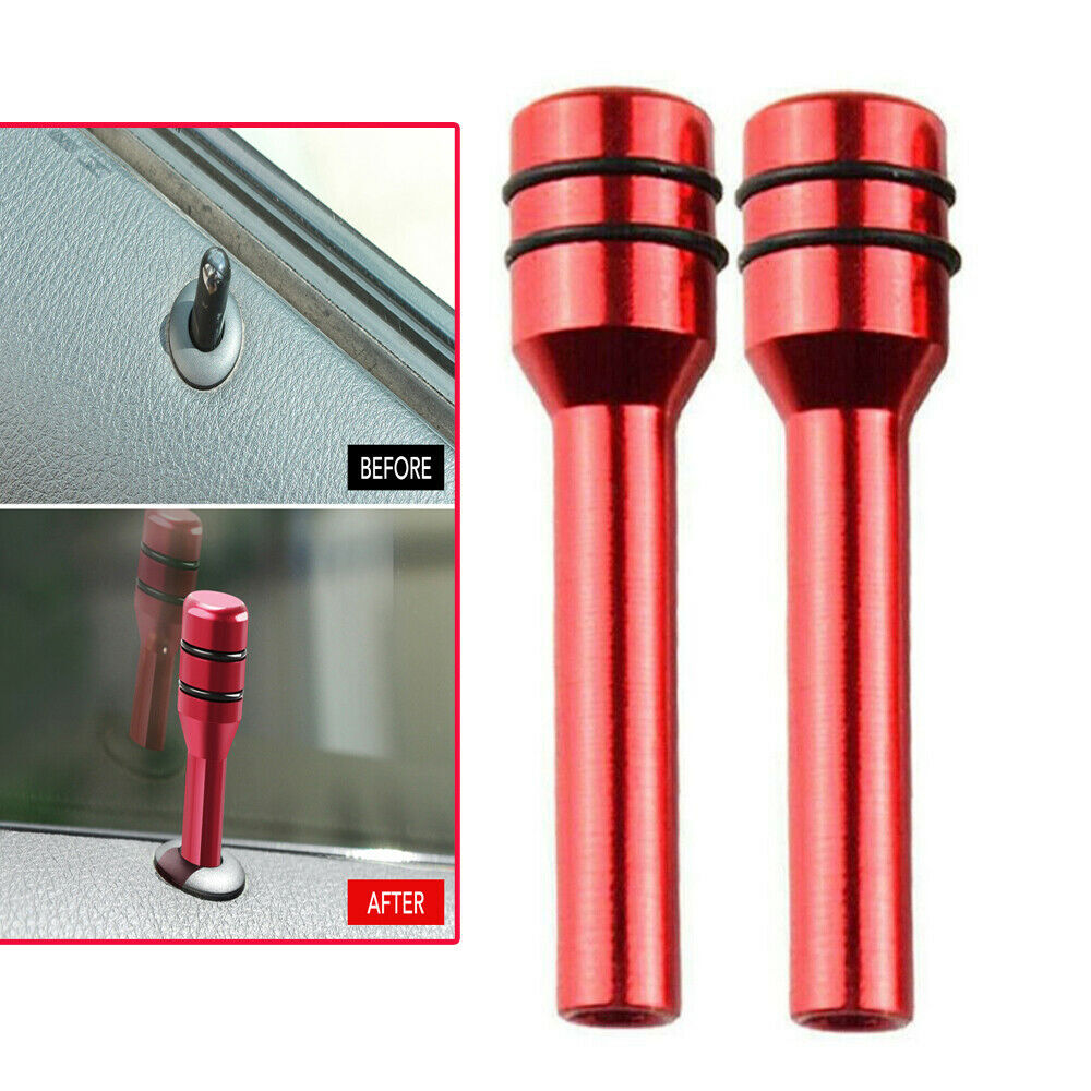 2Pcs Aluminum Red Car Interior Accessories Door Lock Stick Knob Pull Pins Cover