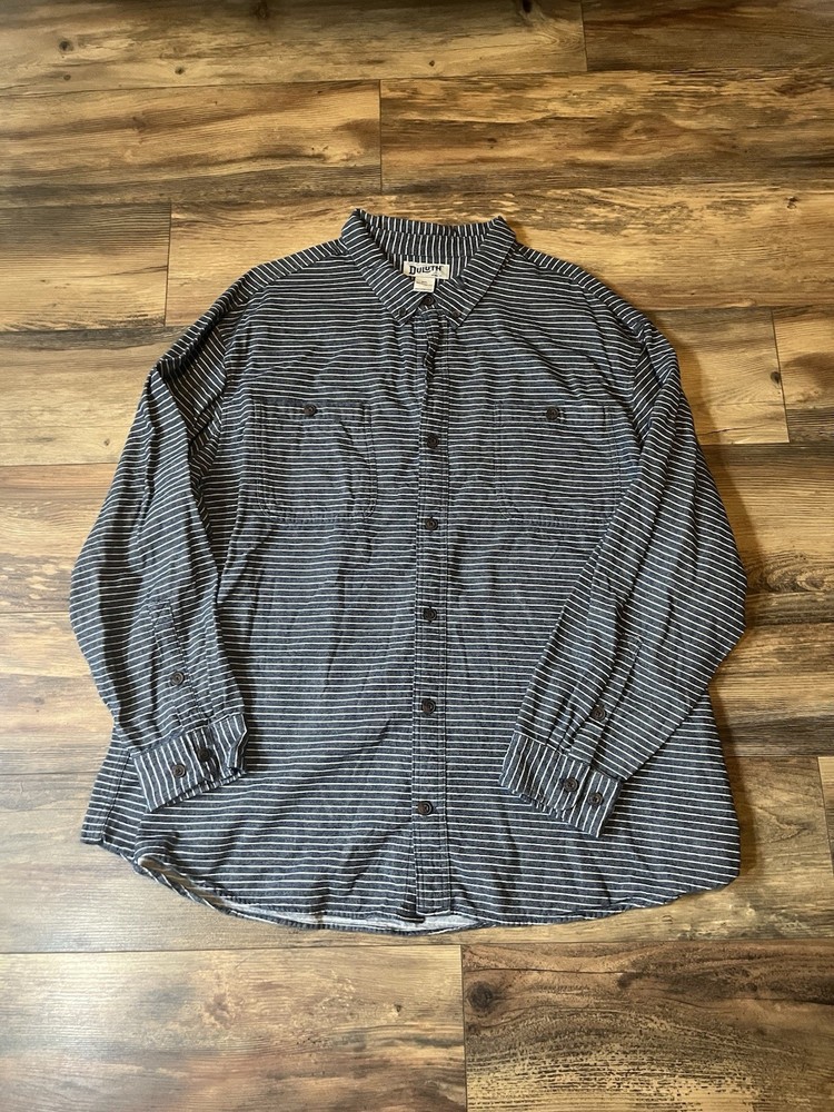 Duluth Trading Co Mens 3XL Relaxed Fit Striped Button Up Work Shirt Cotton