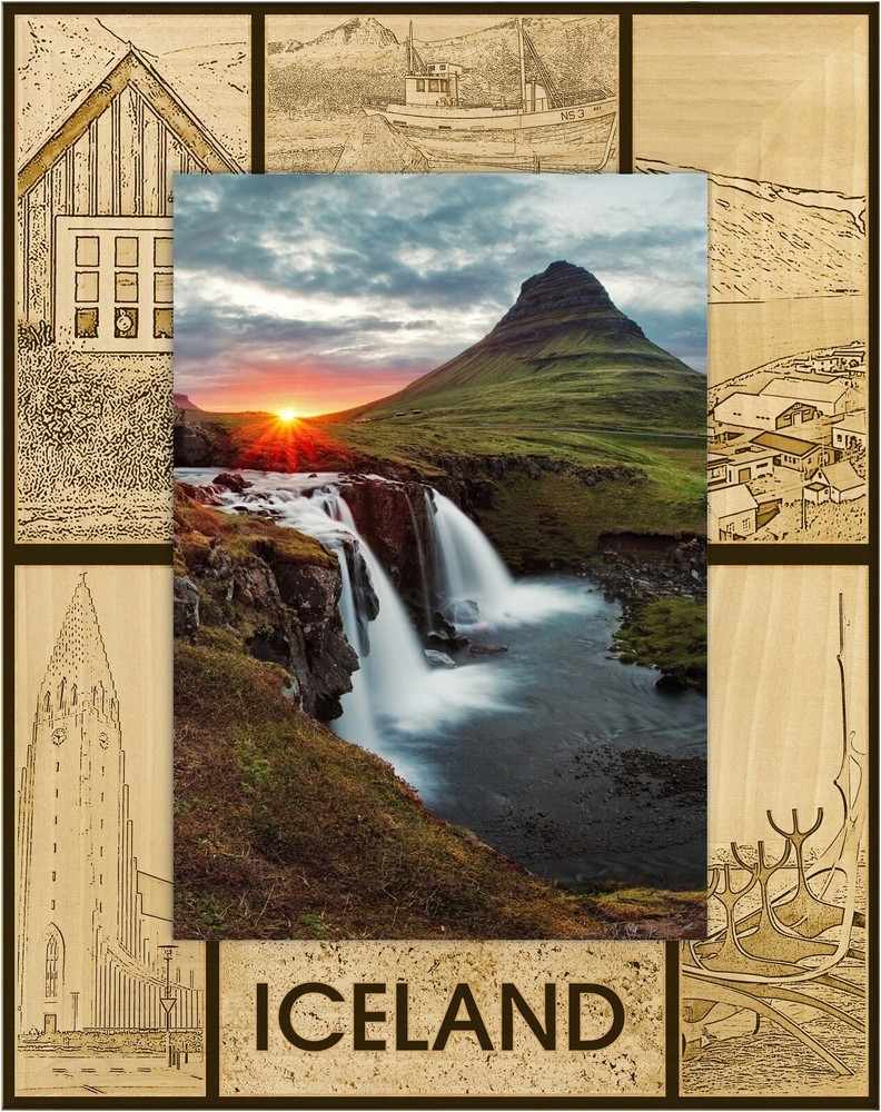 Iceland Laser Engraved Wood Picture Frame Portrait (4 x 6)