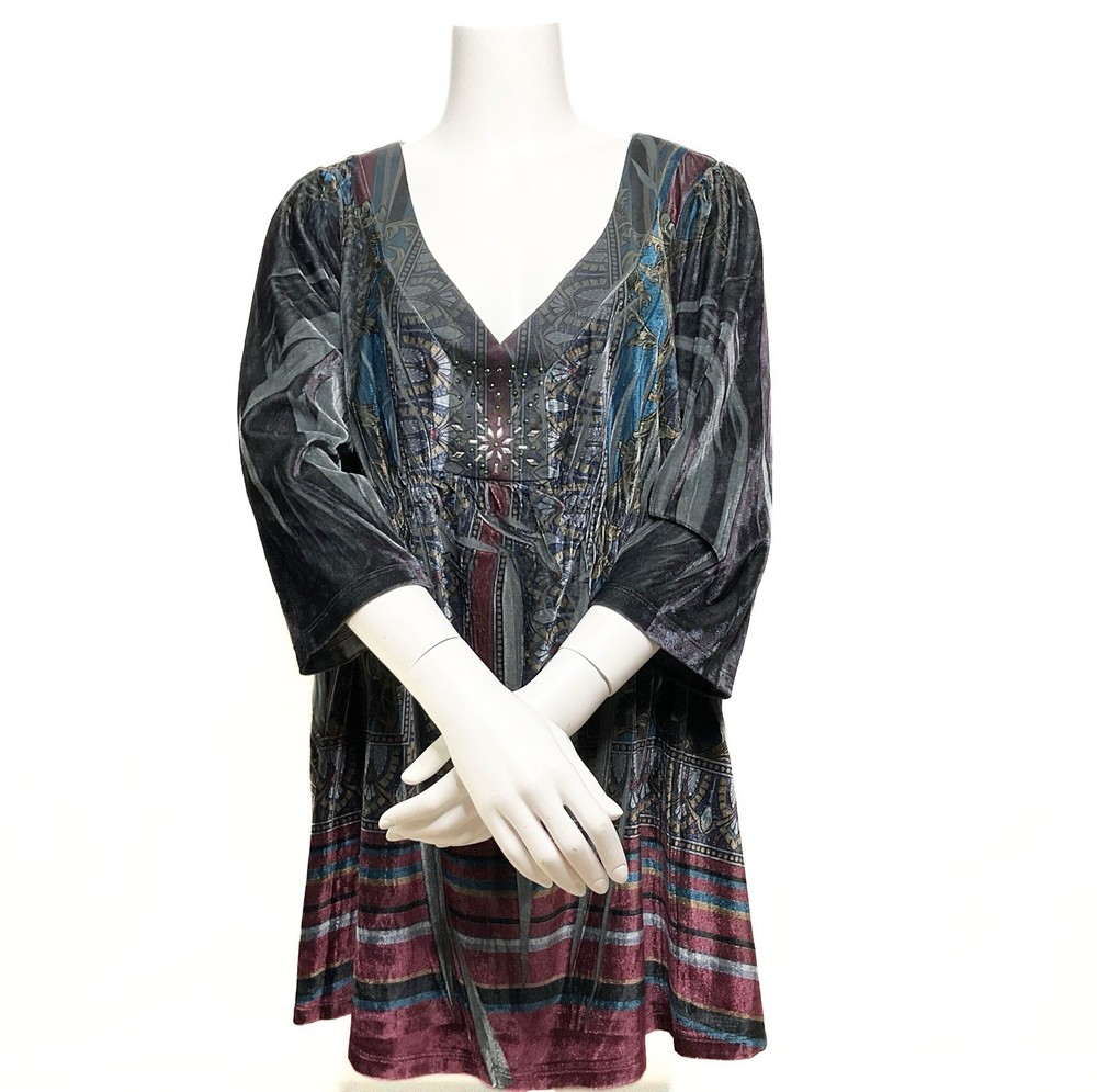Apt 9 One World Velvet Embellished Babydoll Tunic Womens SZ 3X Artsy Fairygoth