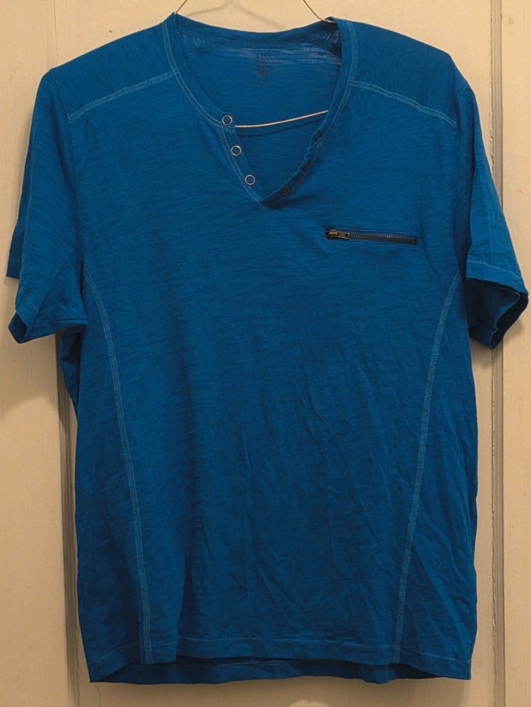 INC International Concepts Men's Blue V-Neck Short Sleeve Zipper T-Shirt Size L