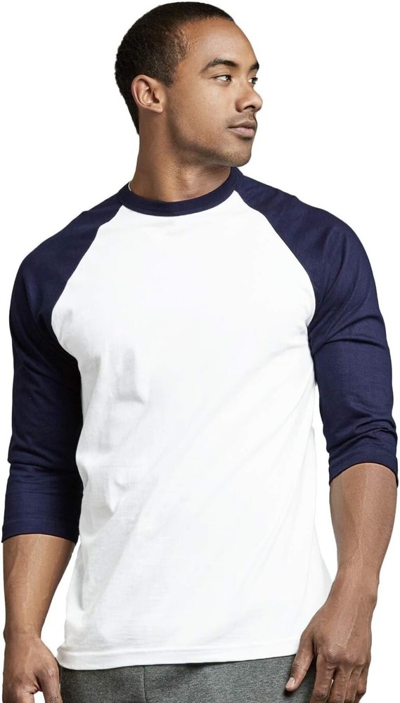TOP PRO Men's 3/4 Sleeve Casual Raglan Jersey Baseball Tee Shirt (1XL / NV/WHT)
