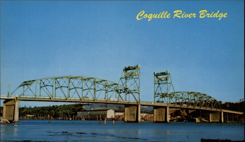 Bandon Oregon Coquille River Bridge Coast Highway barge unused vintage postcard