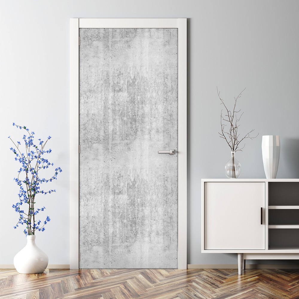 Grey concrete wall bubble-free door decal for home decor