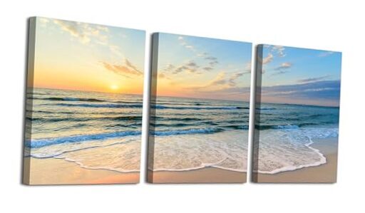 3 Piece Beach Wall Art 18x24 in (3 Pieces) A-Coastal Bliss: Sunrise Serenity