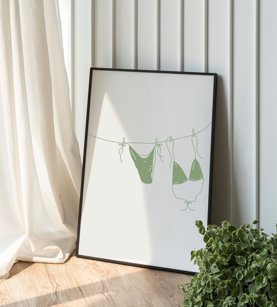 Sage Green Bikini Print Coastal Cowgirl Decor Swimsuit Poster Beach Wall Art