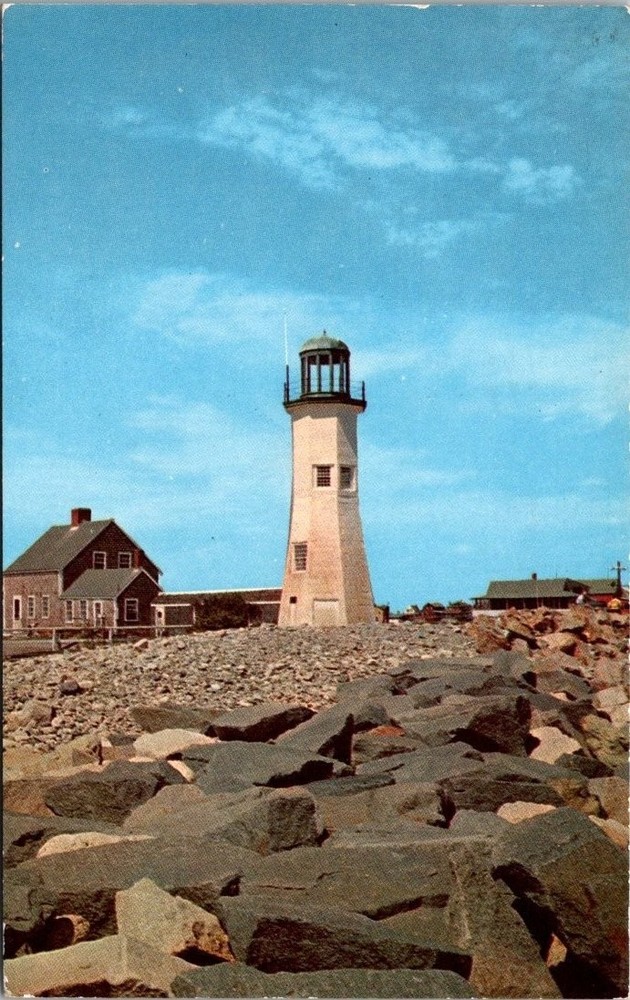 Scituate Light MA Lighthouse 1960s Plastichrome Postcard South Shore Novelty