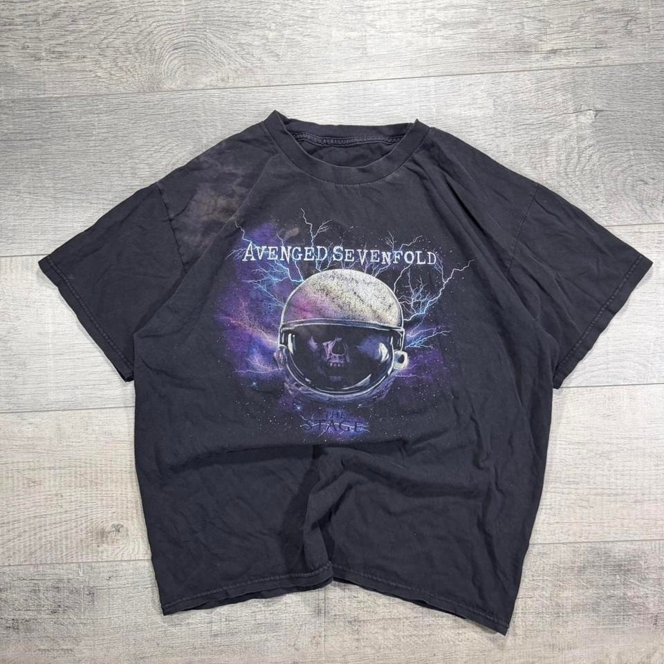 Vintage 2000s style avenge sevenfold galaxy black faded tour t shirt Size L