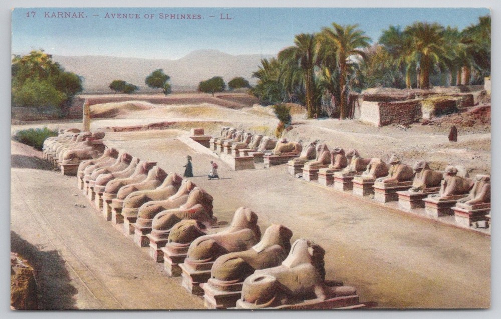 Karnak Avenue of Sphinxes Egypt Postcard LL Publisher Antique