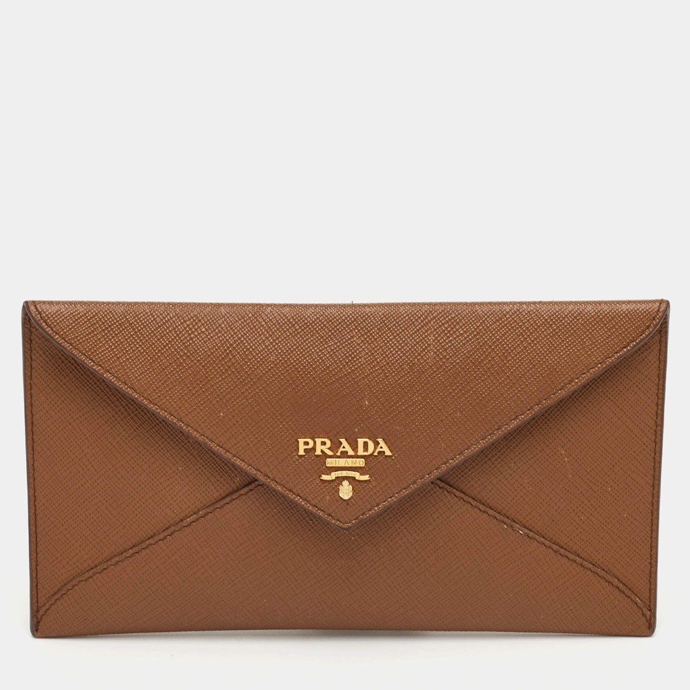 Prada Move Brown Saffiano Leather Envelope Wallet