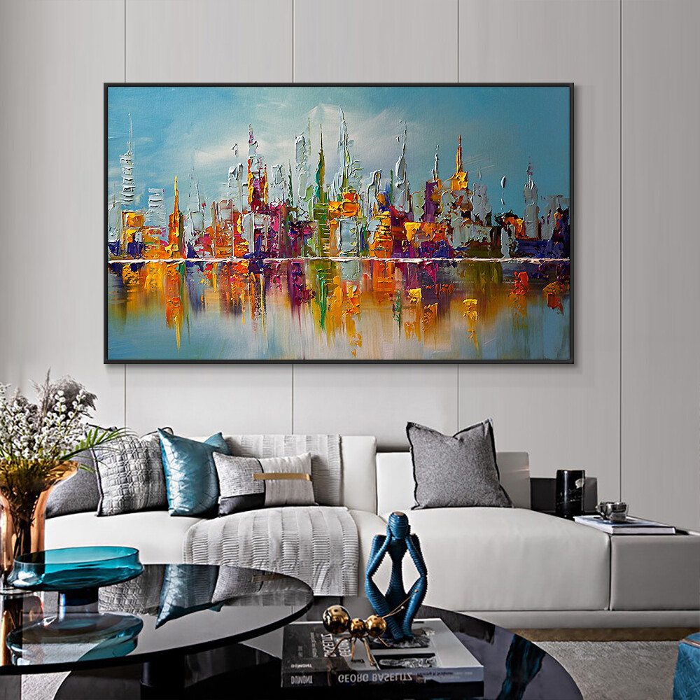 Abstract Colorful Large City Building Painting Handpainted Oil Painting Canvas