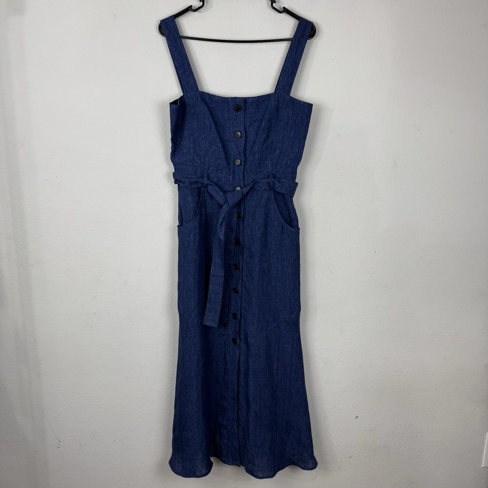 Marella Women's Nizza Linen Dress 6 Delave Blue Belted Button Down
