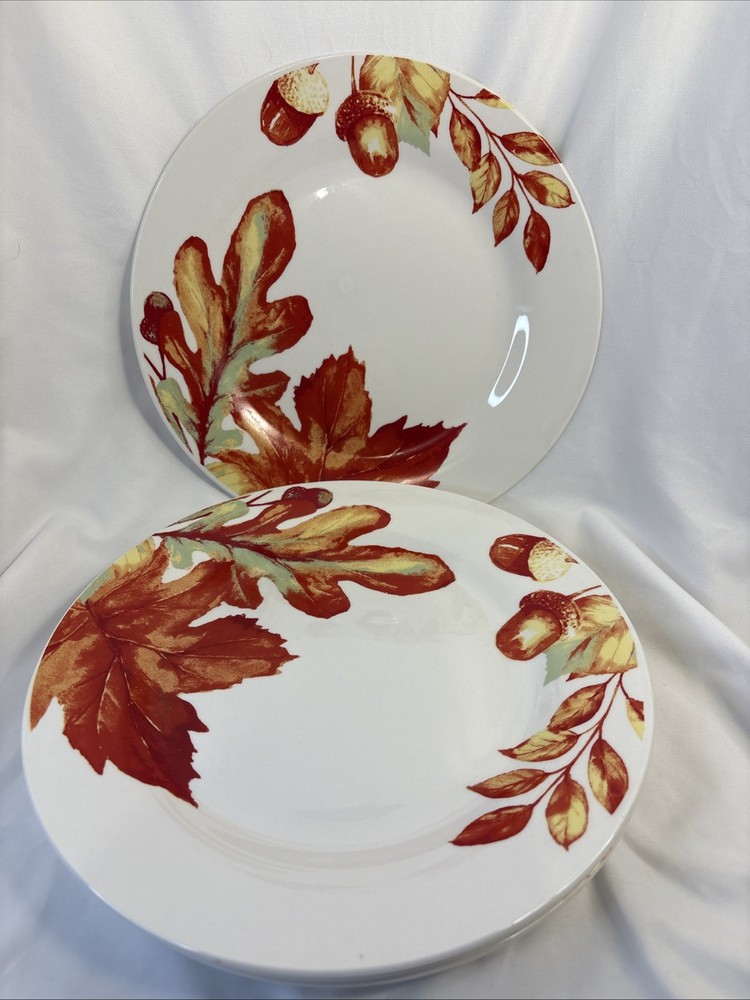 Royal Norfolk Autumn Leaves Dinner Plates Set of 4 Brown Fall Leaf Design 10.5