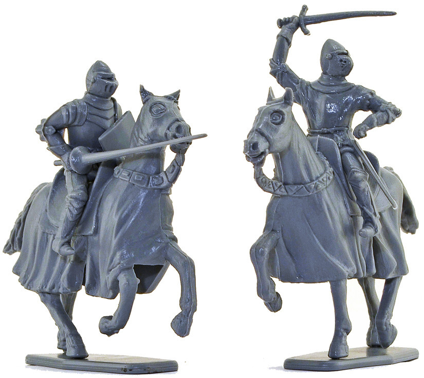 Accurate Mounted French Knights in Gray Color - 2 51mm soft plastic figures-image