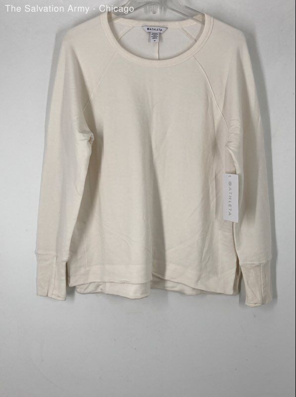 Athleta Womens White Long Sleeve Round Neck Pullover Sweater Size Medium