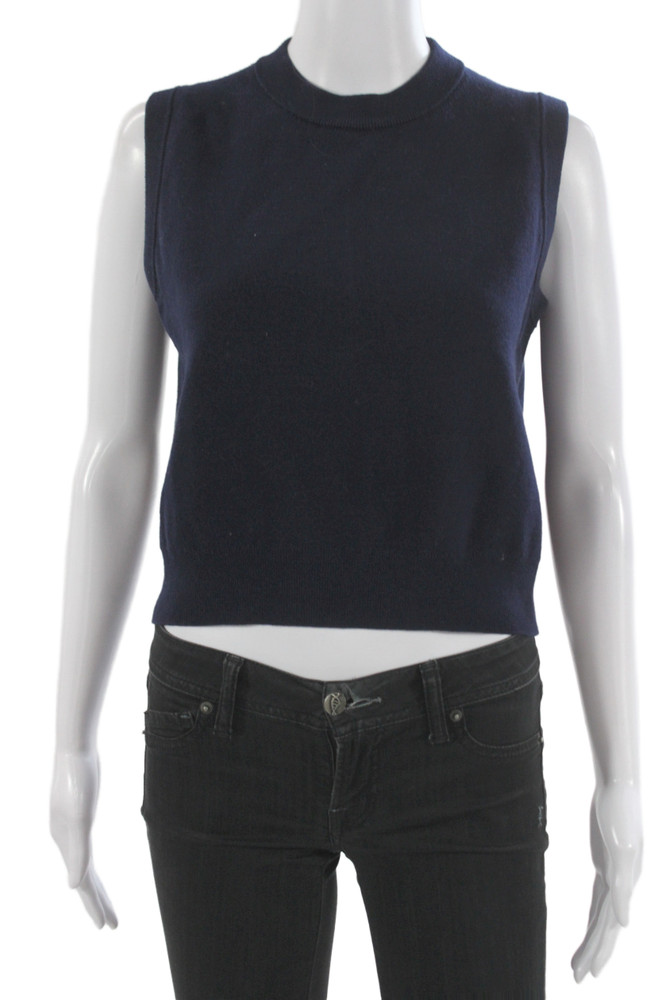 Massimo Dutti Womens Blue Viscose Mock Neck Sleeveless Sweater Vest Size SFree Shipping in US $100+ Orders | $6.95 Orders Below