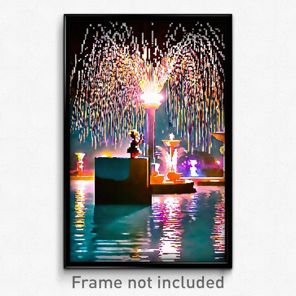 8-Bit Psychedelic Pixel Art Poster - Upbeat Fountain Trippy Gamer Print