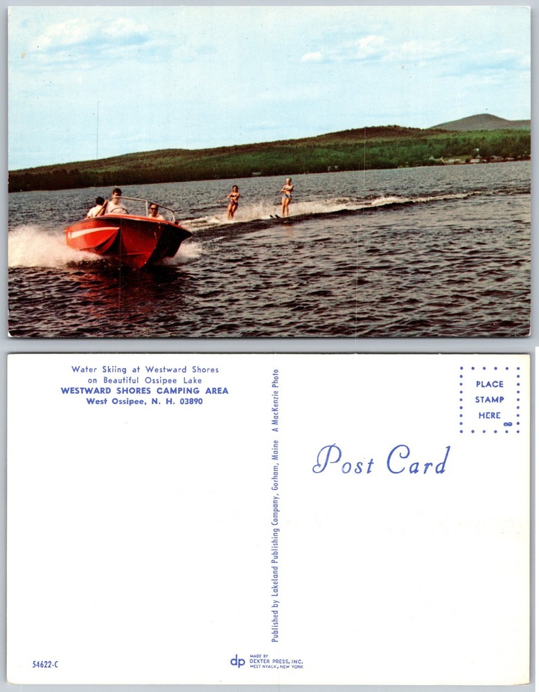 Water Skiing Boat Westward Shores Ossipee Lake NH Postcard