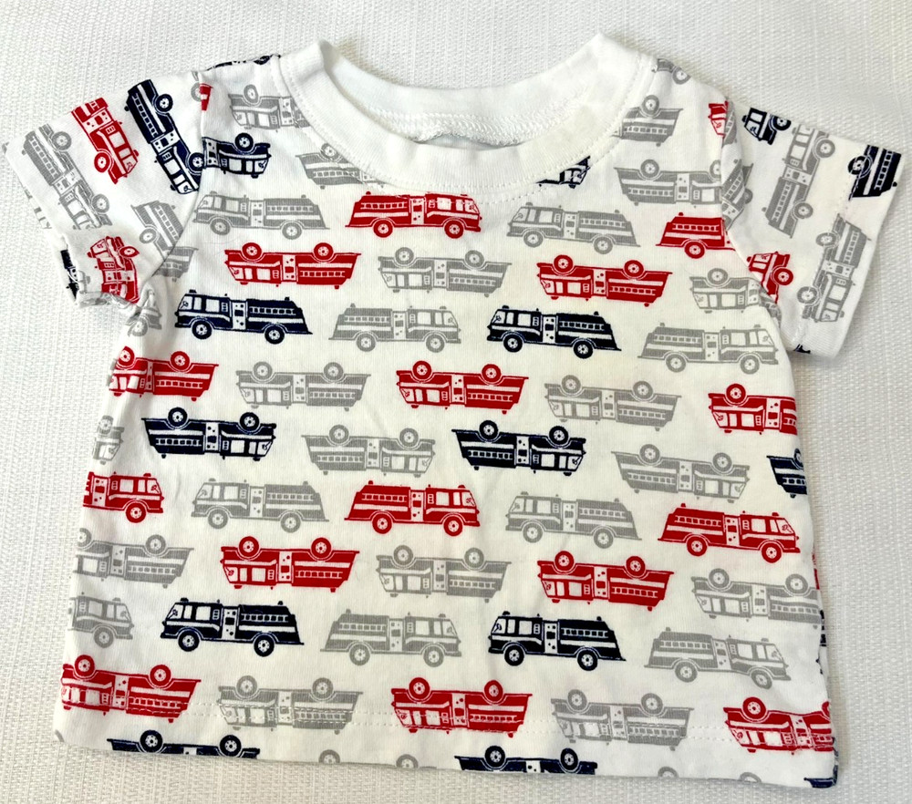 Baby Boy Firetruck Shirt Infant Newborn Tee Red White Blue Summer Top