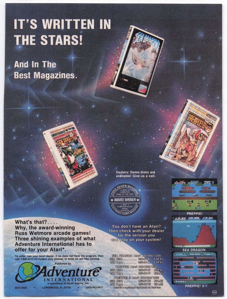 Adventure International Magazine Ad Atari 400 800 1200 Sea Dragon Preppie 1982