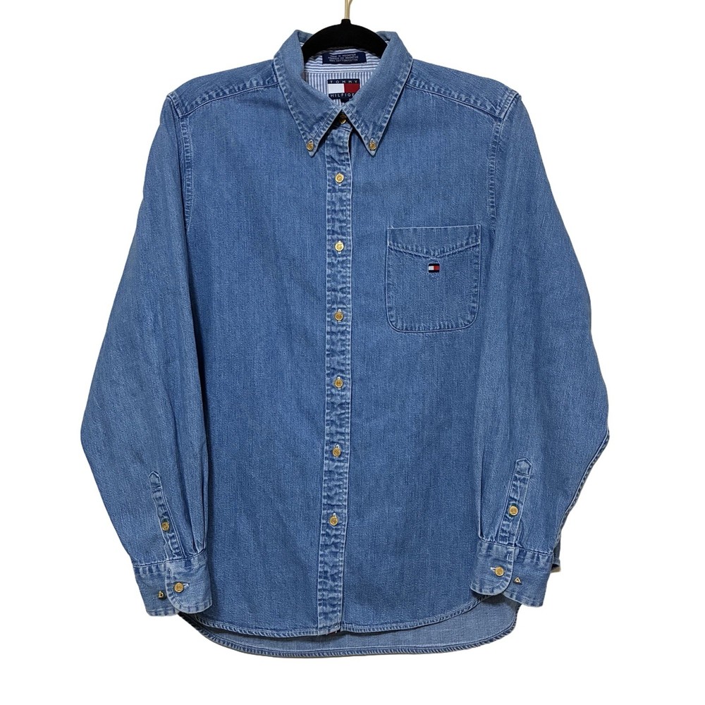 Vintage Tommy Hilfiger Denim Button Up Women’s 12 Blue Long Sleeve Shirt