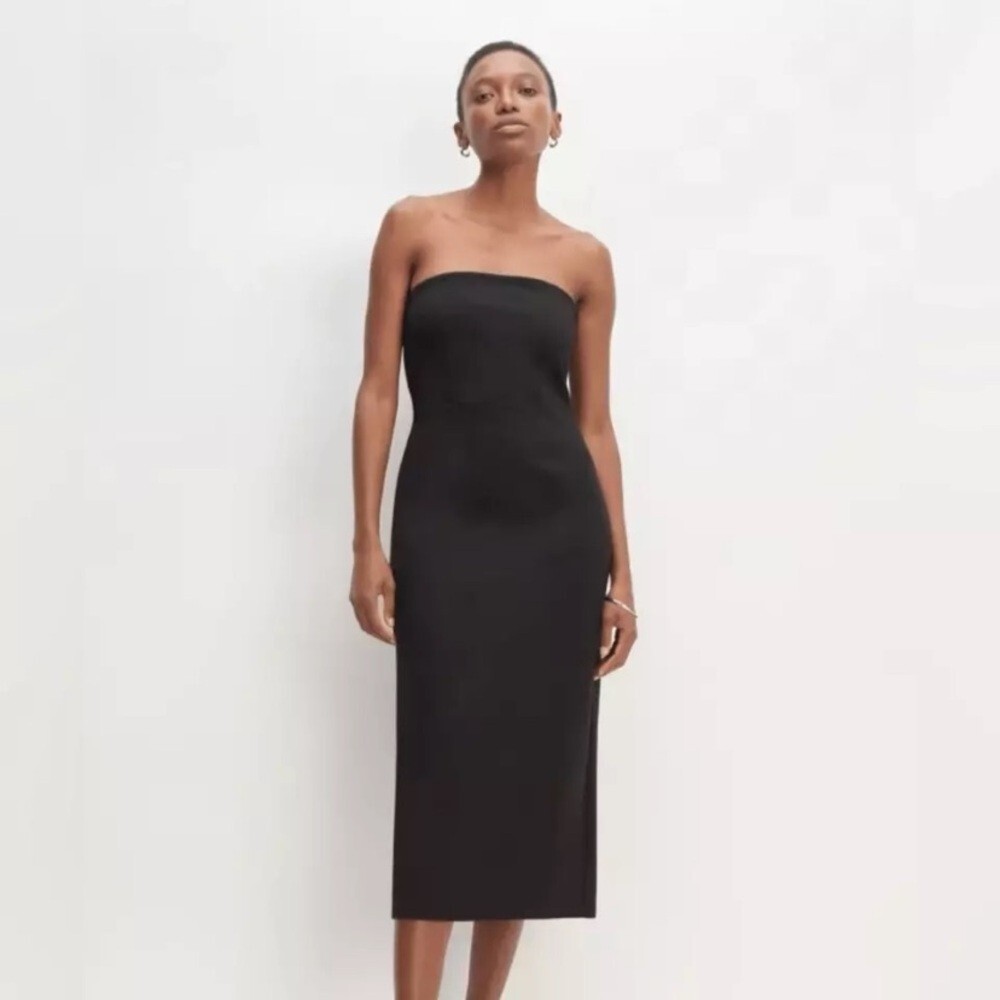Everlane black Dream Strapless Dress size large. Midi dress. Stretch. NWT