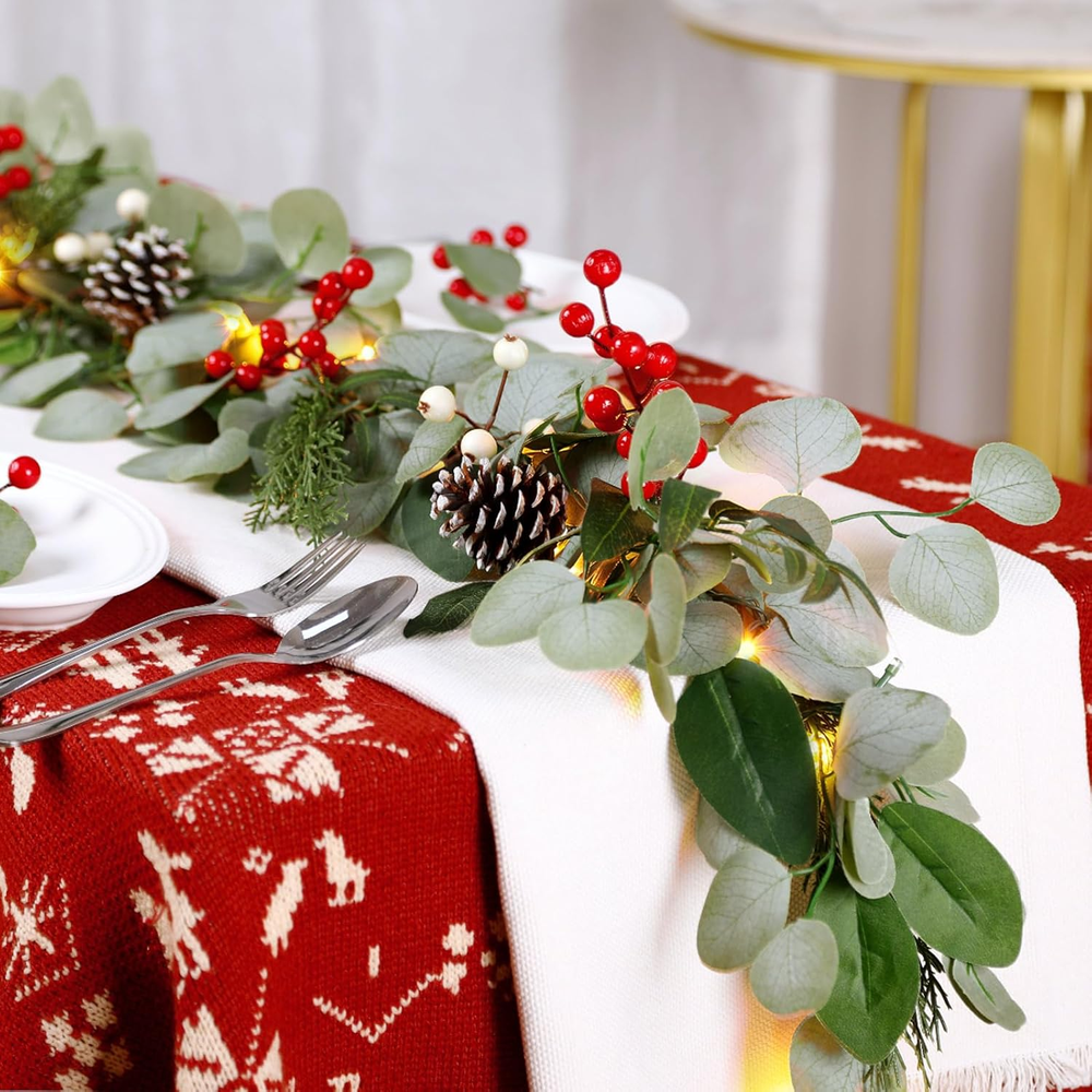 6Ft Prelit Artificial Eucalyptus Christmas Garland, Multi-Color Lights/Battery O