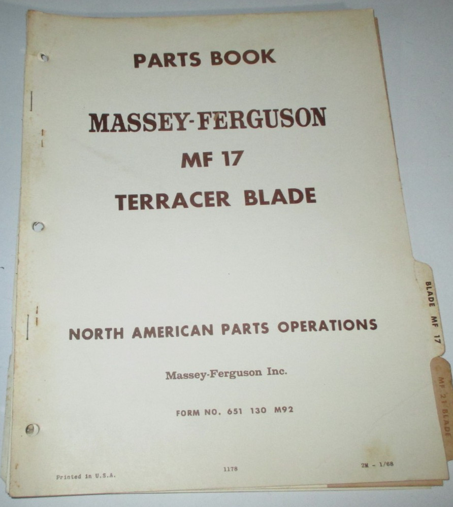 Massey Ferguson MF 17 Terracer Blade Parts Catalog Manual Book 1-68 ORIGINAL!