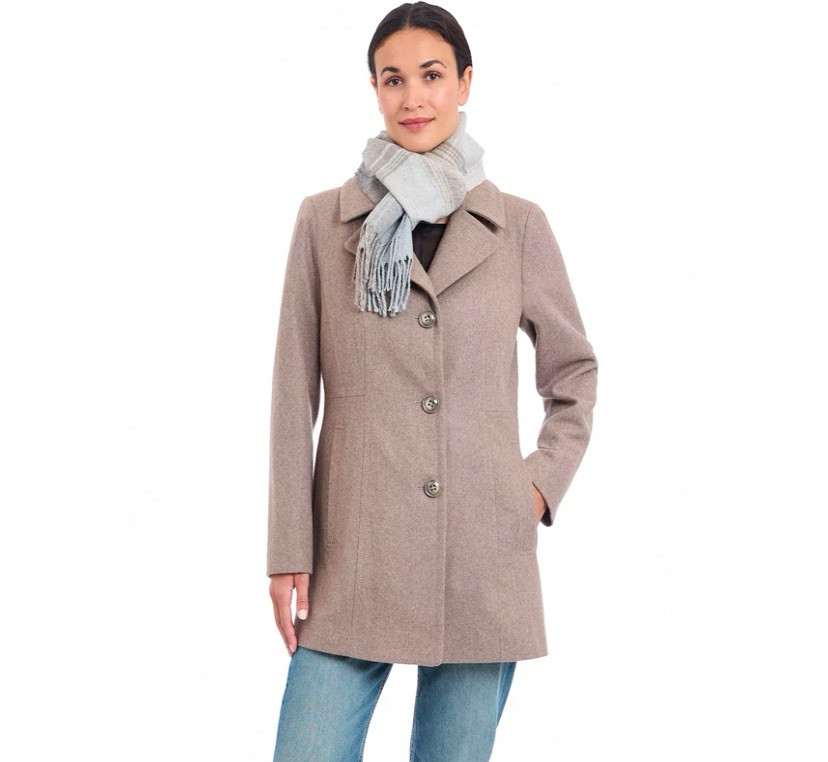 London Fog Women's Beige Peacoat 1X with Scarf 58% Wool Blend - Buttons - Winter