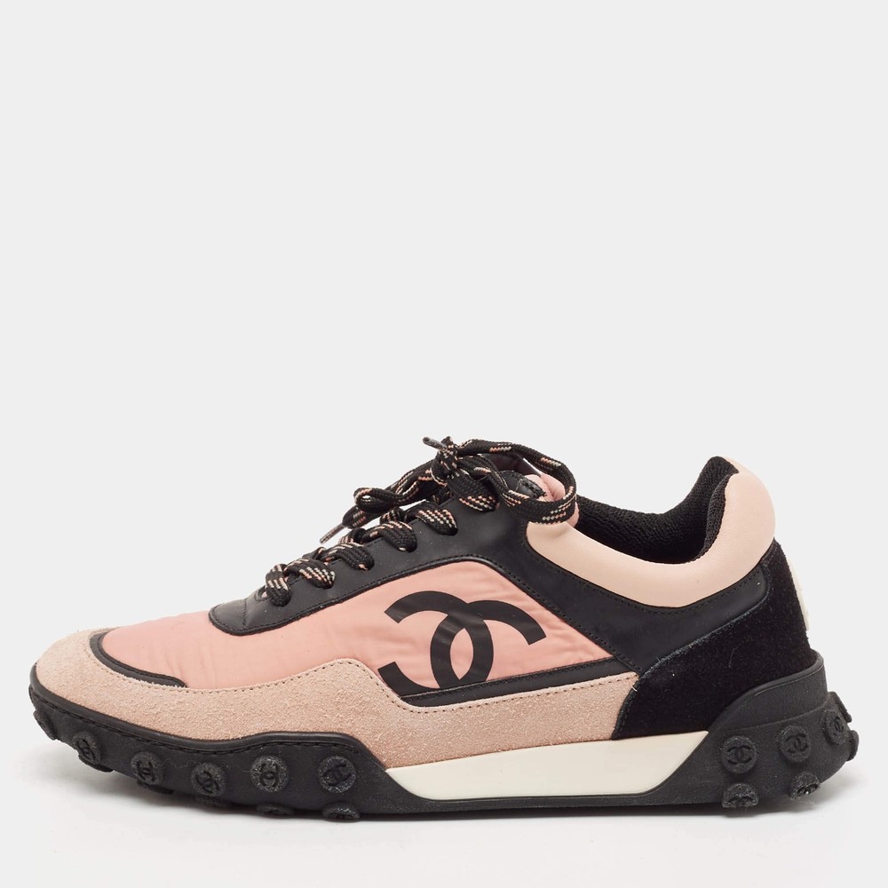 Chanel Multicolor Nylon and Suede Logo Lace Up Sneakers Size 375