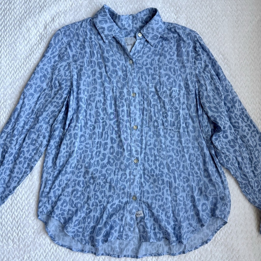 Rails Josephine Button Down Shirt Womens Size XS Blue Batik Cheetah Gauze Airy