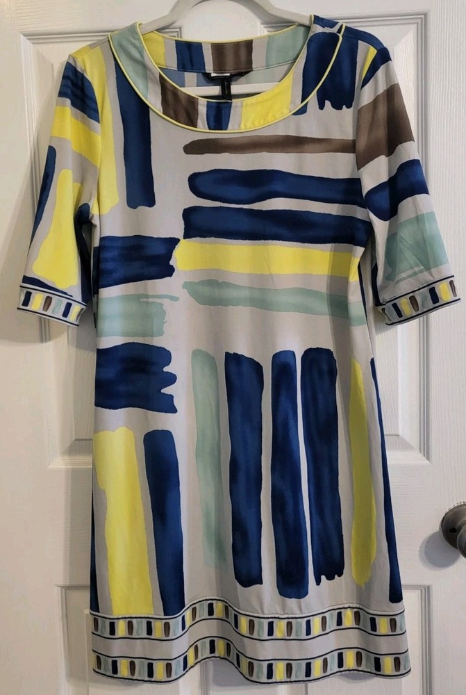 BCBG Maxazria Women's Multicolor Striped Cropped Sleeve Sheath Dress Size Large