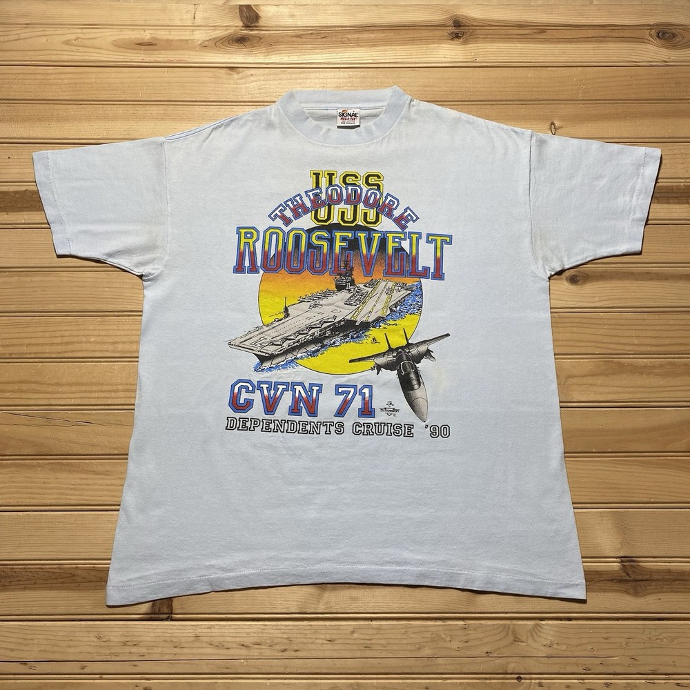Vintage 90s 1990 USS Roosevelt CVN-71 Battleship Military Navy Shirt Size Large