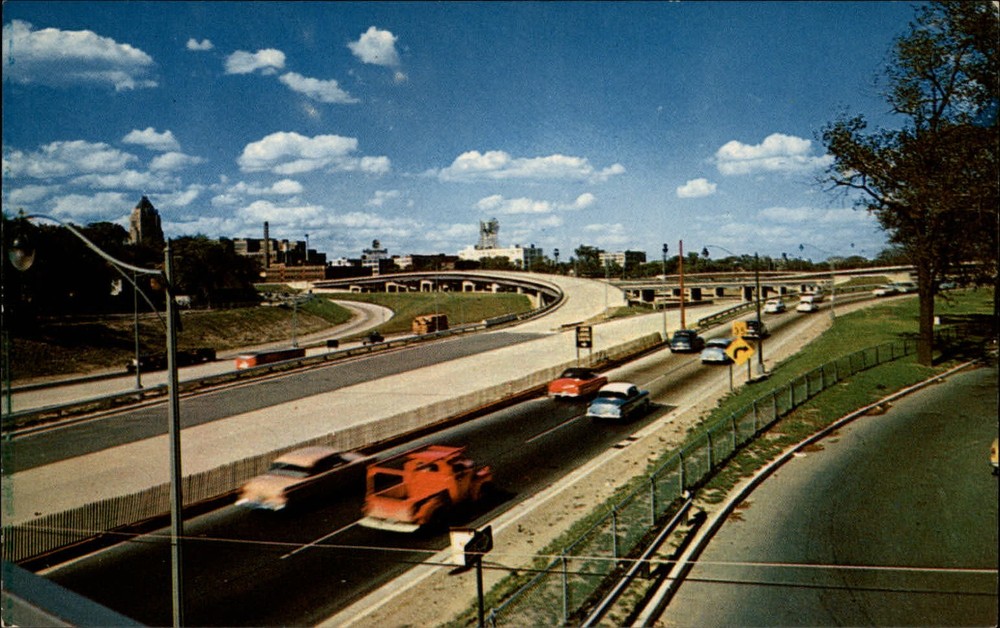 Edsel Ford John Lodge Expressway junction Detroit Michigan ~ 1950s-60s postcard
