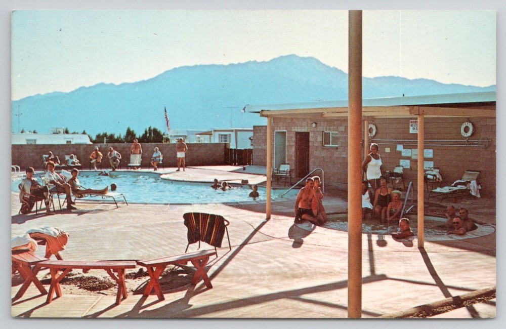 Vtg Desert Hot Springs CA Park West Mobile Home Club Pool Postcard Dexter