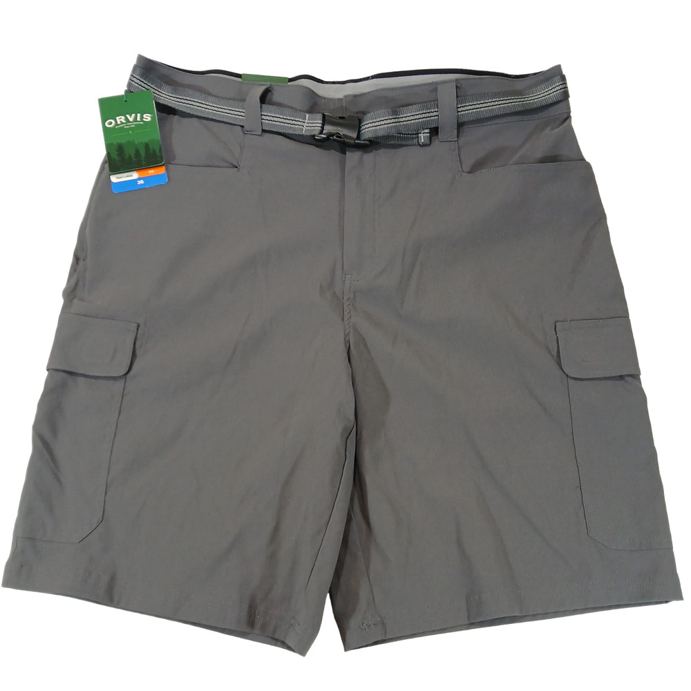 Orvis Cargo Shorts Mens 36 Gray Asphalt Belted Lightweight Outdoor Hiking NWT
