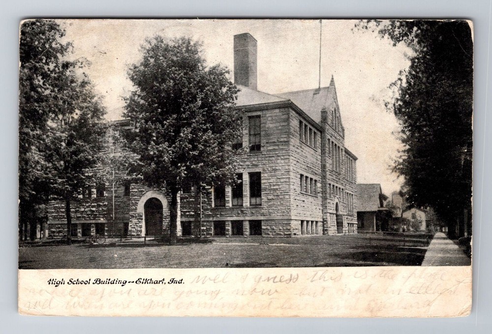 Elkhart IN-Indiana, High School Building, Antique Vintage Souvenir Postcard