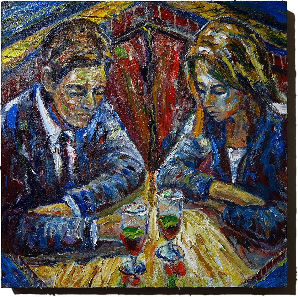 ORIGINAL OIL█PAINTING VINTAGE REALISM█ART SIGNED MAN LOVE MARRIAGE NR 24x24x1.5