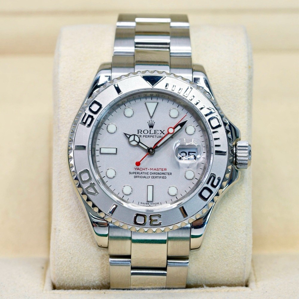 Rolex Yacht Master 16622 Platinum Bezel Engraved Rehaut Men's Watch
