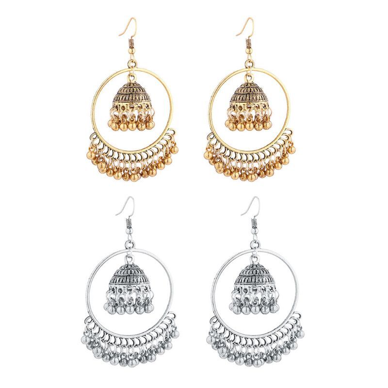 Bells Tassel Jhumka Pendant Indian Ethnic Dangle Earrings Jewelry Decor