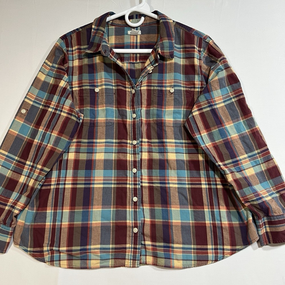 L.L. Bean Women's XL Petite Plaid Cotton Shirt Multicolor Check Button Down