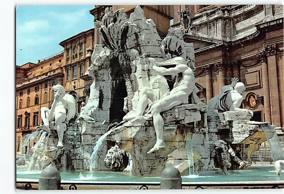 Postcard Fountain of Bernini Piazza Navona Rome Italy