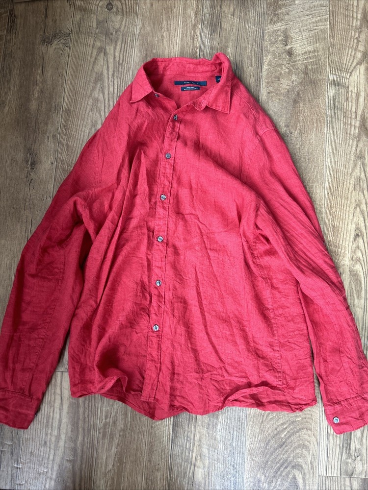 VTG Perry Ellis Mens L Button Up Long Sleeve Silk Shirt Red