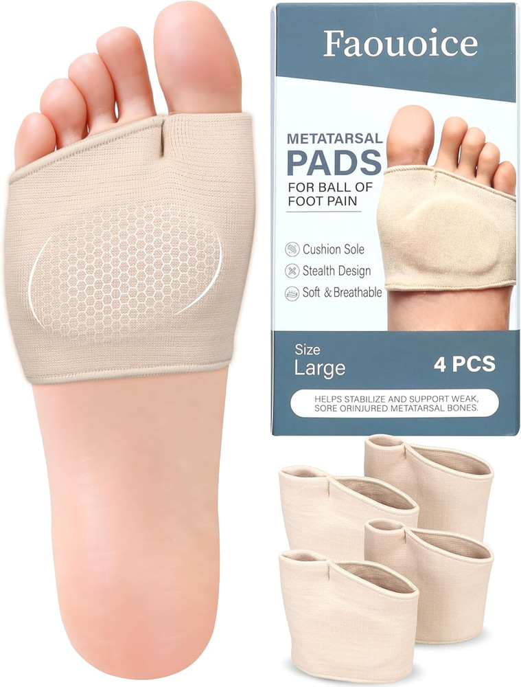 2 Pairs Metatarsal Pads - Gel Ball of Foot Cushions for Women & Men, Washable &