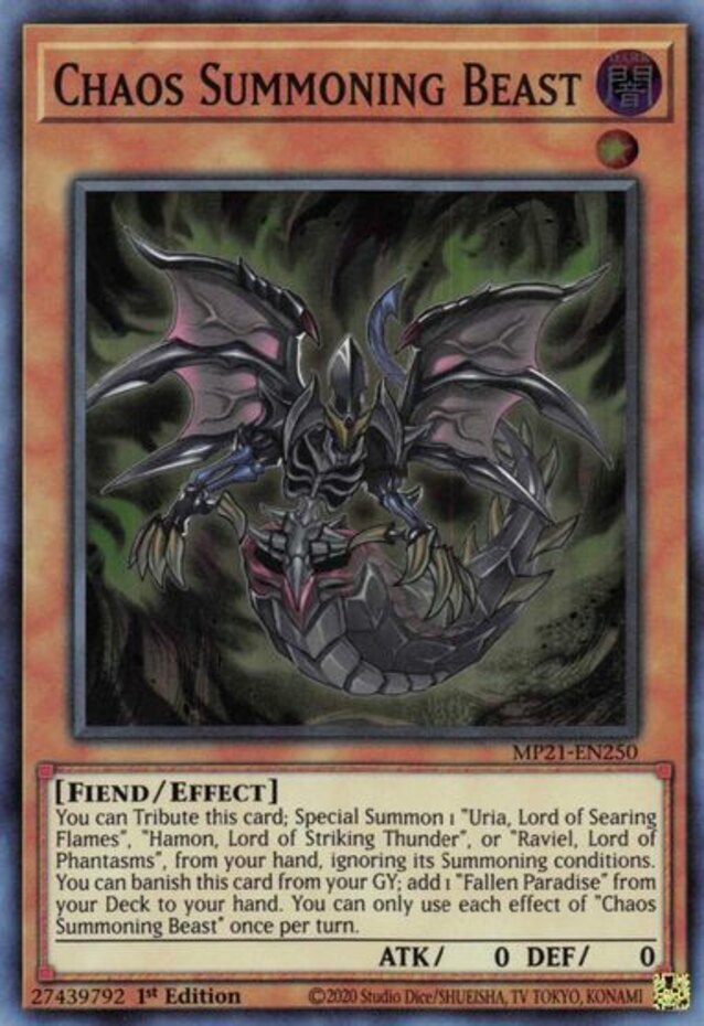 Yugioh! Chaos Summoning Beast - MP21-EN250 - Super Rare - 1st Edition Near Mint,