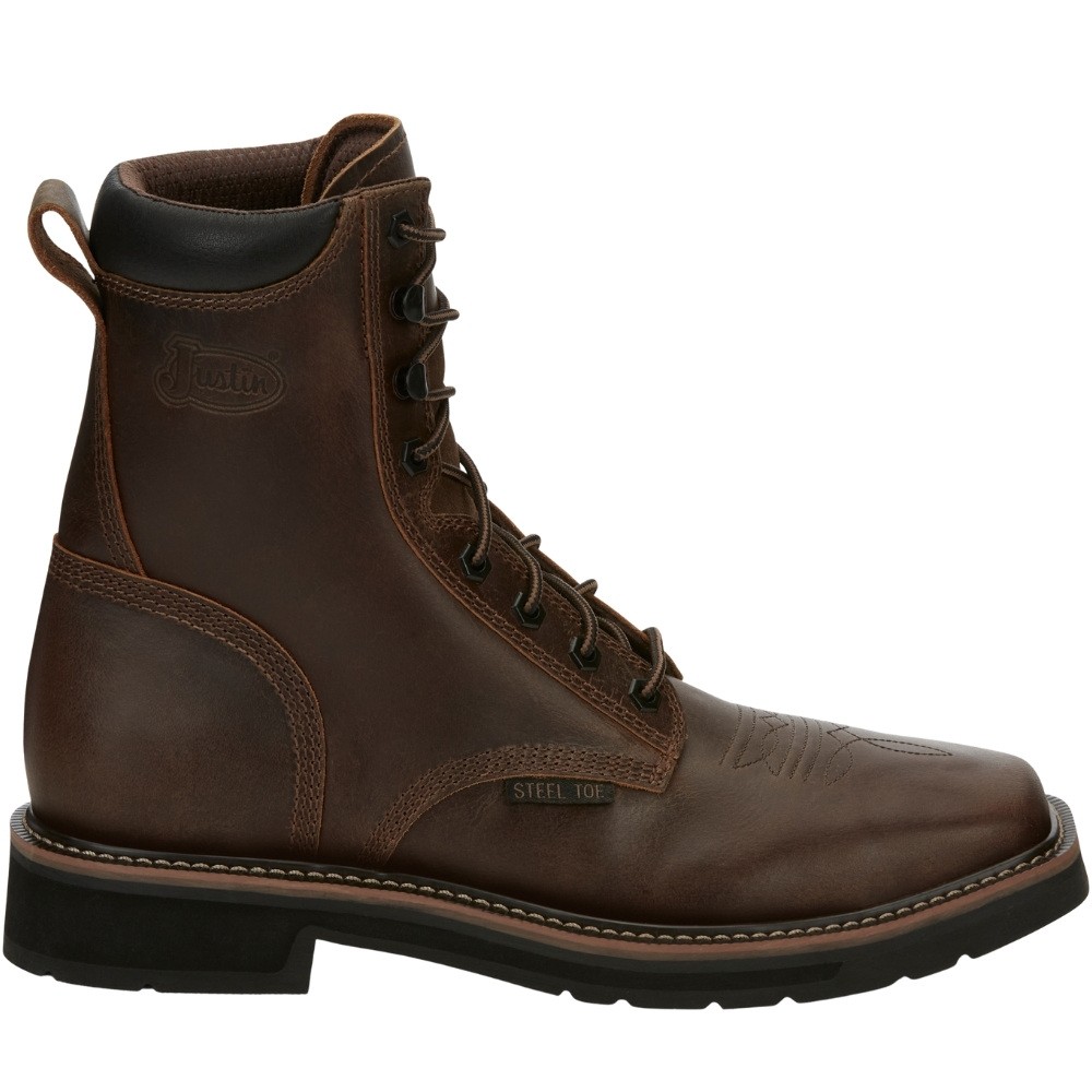 Justin Original 8-Inch Steel Toe Electrical Work Boots for Men in Brown